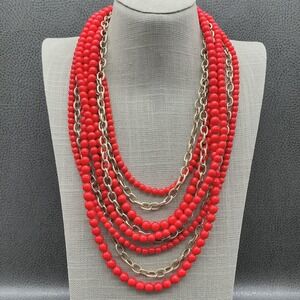 Vintage Kenneth Lane Necklace Multi Strand Bead Gold Tone Chain Statement 30"